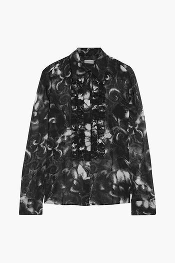 DRIES VAN NOTEN Chow ruffle-trimmed floral-print silk-georgette shirt