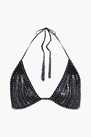 DUNDAS Embellished silk crepe de chine bra top