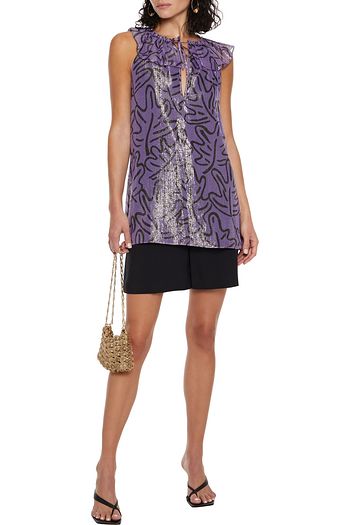 M MISSONI Ruffled printed metallic silk-blend georgette top
