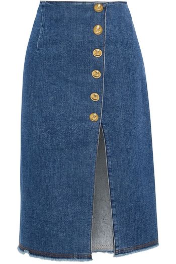 DUNDAS Button-embellished denim pencil skirt