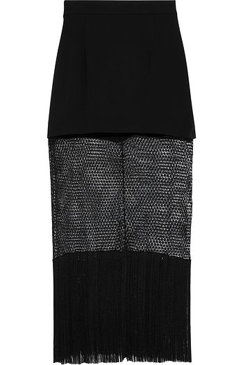 DUNDAS Fringed mesh-paneled cady midi skirt