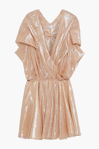 CAROLINE CONSTAS Marcella wrap-effect pleated lamé mini dress