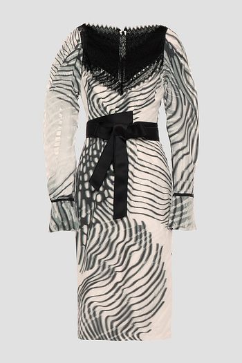AMANDA WAKELEY Tie-front lace-paneled printed cotton-blend cloqué dress
