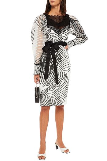 AMANDA WAKELEY Tie-front lace-paneled printed cotton-blend cloqué dress