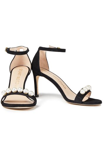 STUART WEITZMAN Sandalen aus Veloursleder mit Kunstperlen
