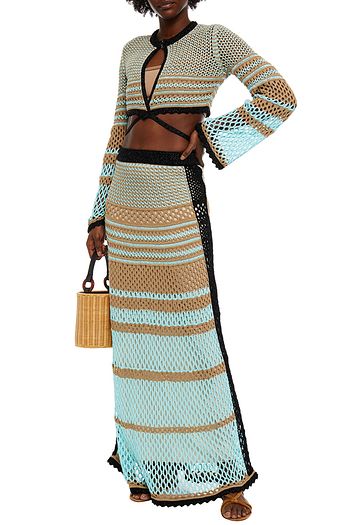M MISSONI Striped crochet-knit cotton-blend maxi skirt