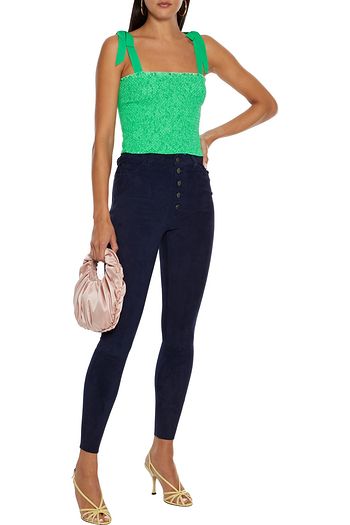 ALICE + OLIVIA Penelope cropped smocked printed crepe top