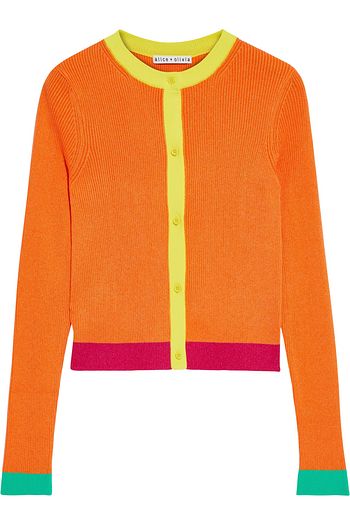 ALICE + OLIVIA Rhoda cropped color-block ribbed-knit cardigan