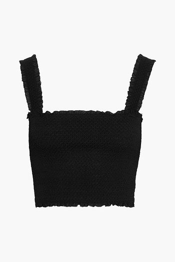 ALICE + OLIVIA Penelope cropped smocked cotton and silk-blend top