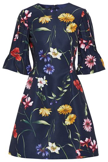 OSCAR DE LA RENTA Pintucked floral-print faille mini dress