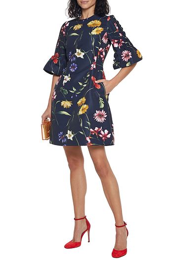 OSCAR DE LA RENTA Pintucked floral-print faille mini dress