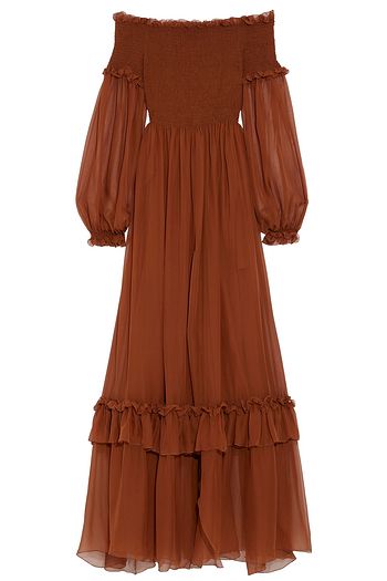 DUNDAS Off-the-shoulder shirred silk-chiffon maxi dress