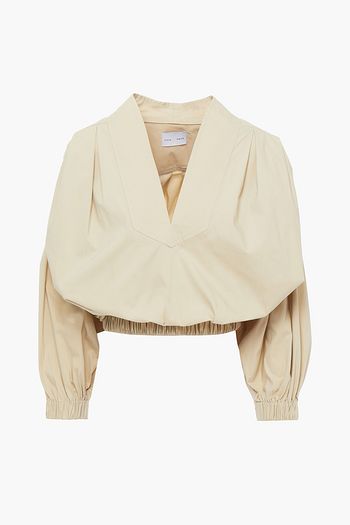PIECE OF WHITE Sarah pleated cotton-blend poplin top