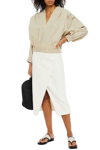 PIECE OF WHITE Sarah pleated cotton-blend poplin top