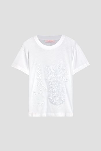 SEE BY CHLOÉ Guipure lace-paneled embroidered cotton-jersey T-shirt