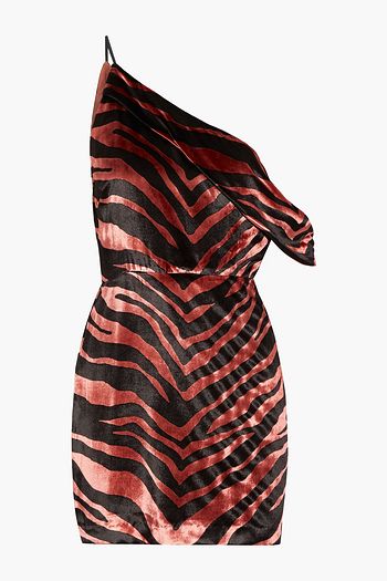 MICHELLE MASON Off-the-shoulder zebra-print velvet mini dress