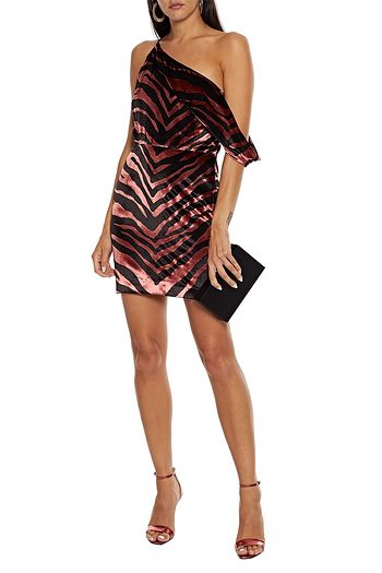 MICHELLE MASON Off-the-shoulder zebra-print velvet mini dress