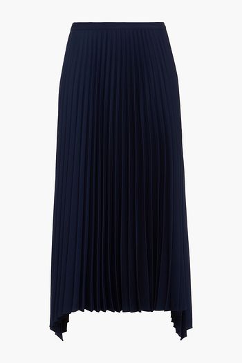 THEORY Asymmetric pleated satin-crepe midi skirt