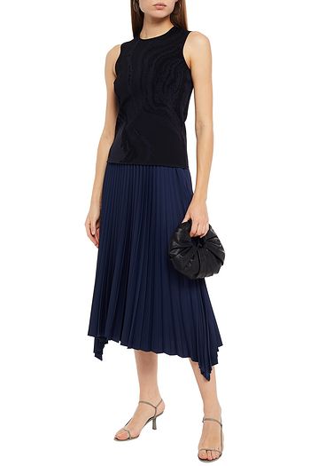 THEORY Asymmetric pleated satin-crepe midi skirt