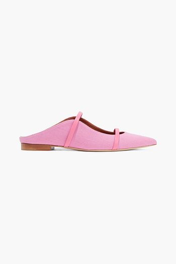 MALONE SOULIERS Maureen leather-trimmed canvas slippers