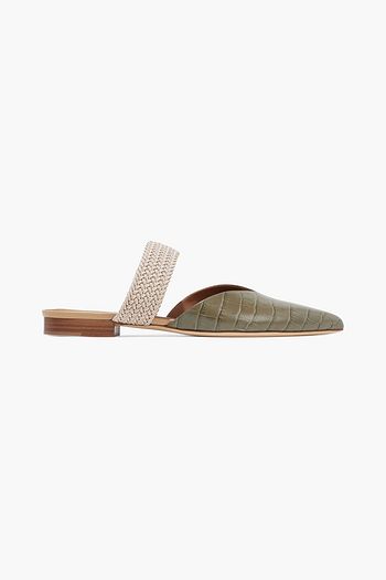 MALONE SOULIERS Maisie braided cord and croc-effect leather slippers