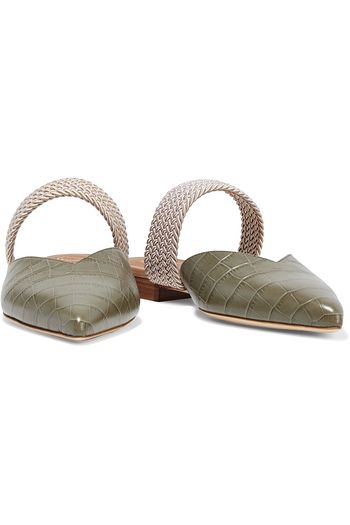 MALONE SOULIERS Maisie braided cord and croc-effect leather slippers