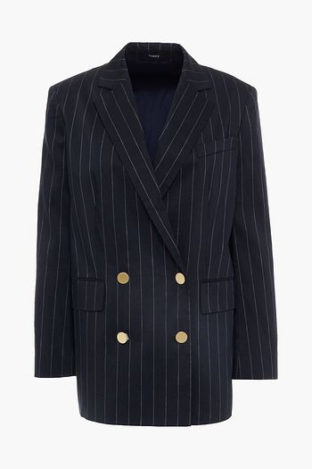 THEORY Piazza double-breasted pinstriped linen-blend blazer