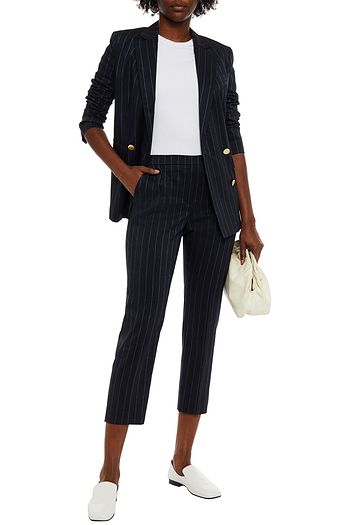 THEORY Piazza double-breasted pinstriped linen-blend blazer