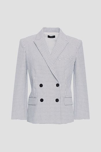 THEORY Double-breasted gingham cotton-blend blazer