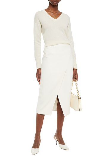 THEORY Wrap-effect flannel midi skirt