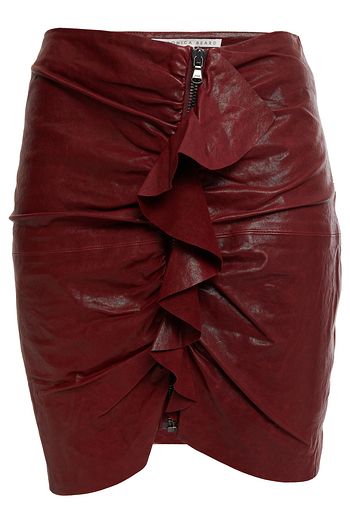VERONICA BEARD Ruffled ruched leather mini skirt