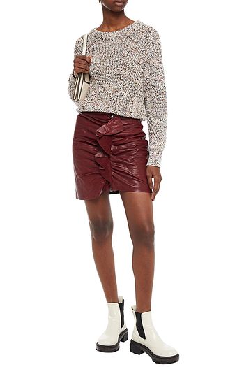 VERONICA BEARD Ruffled ruched leather mini skirt