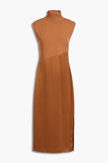 THEORY Jersey-paneled stretch-silk satin midi dress