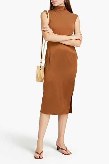 THEORY Jersey-paneled stretch-silk satin midi dress