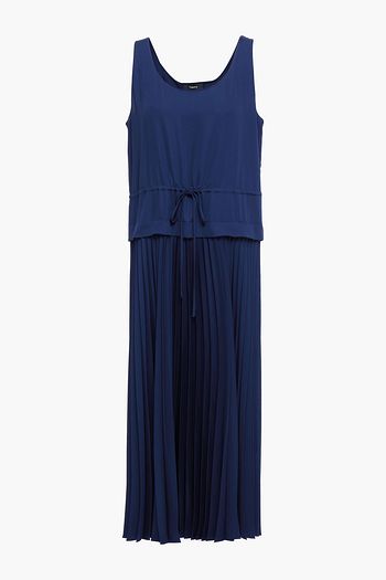 THEORY Pleated crepe de chine midi dress