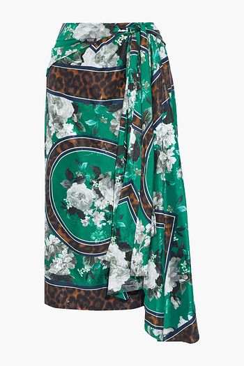 ERDEM Rafaelle wrap-effect printed satin-jacquard midi skirt