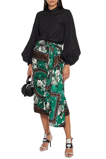 ERDEM Rafaelle wrap-effect printed satin-jacquard midi skirt