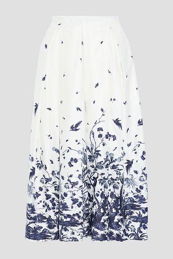 ERDEM Selena pleated printed cotton-sateen midi skirt