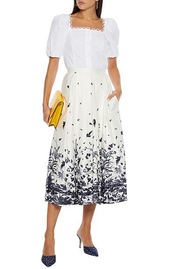 ERDEM Selena pleated printed cotton-sateen midi skirt
