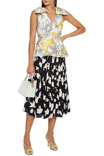 ERDEM Romina bow-embellished fil coupé cotton-blend peplum top