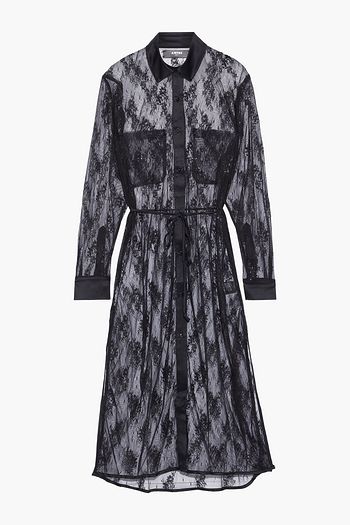 AMIRI Belted metallic wool-blend lace midi shirt dress