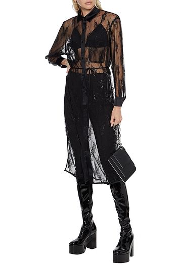 AMIRI Belted metallic wool-blend lace midi shirt dress