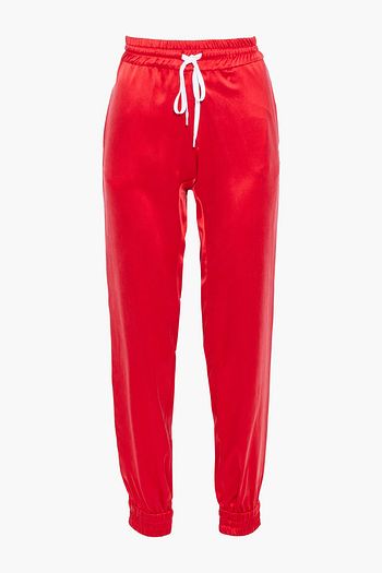 AMIRI Leather-trimmed washed-silk track pants