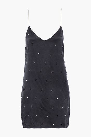 AMIRI Chain-trimmed studded washed-silk mini slip dress