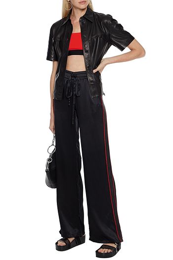 AMIRI Leather-trimmed silk-satin track pants