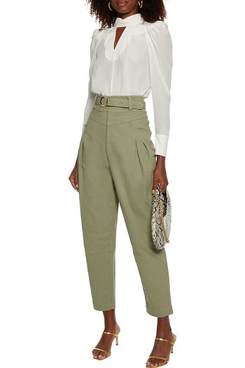 NICHOLAS Damia cropped belted cotton-blend twill tapered pants