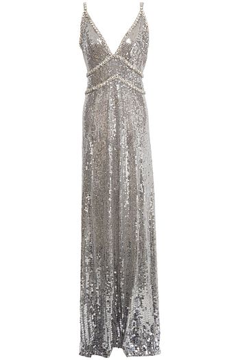 JENNY PACKHAM Crystal-embellished sequined tulle maxi dress
