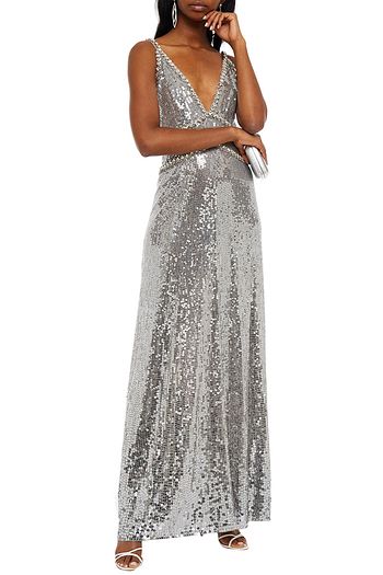 JENNY PACKHAM Crystal-embellished sequined tulle maxi dress