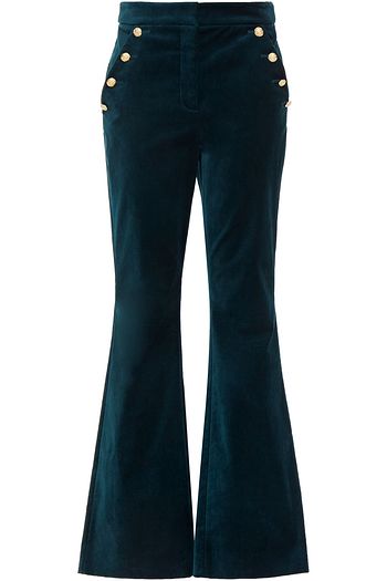 VERONICA BEARD Verity button-embellished cotton-blend velvet flared pants