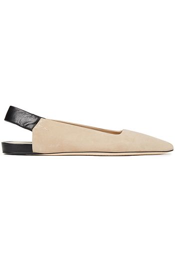 THEORY Two-tone textured-leather and suede slingback point-toe flats